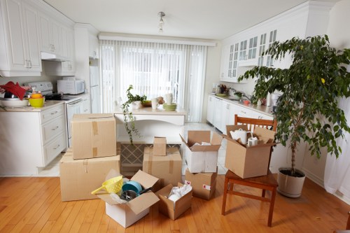 Packaged boxes and furniture prepared for transport