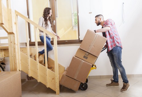 Securely arranged moving boxes and equipment inside a van